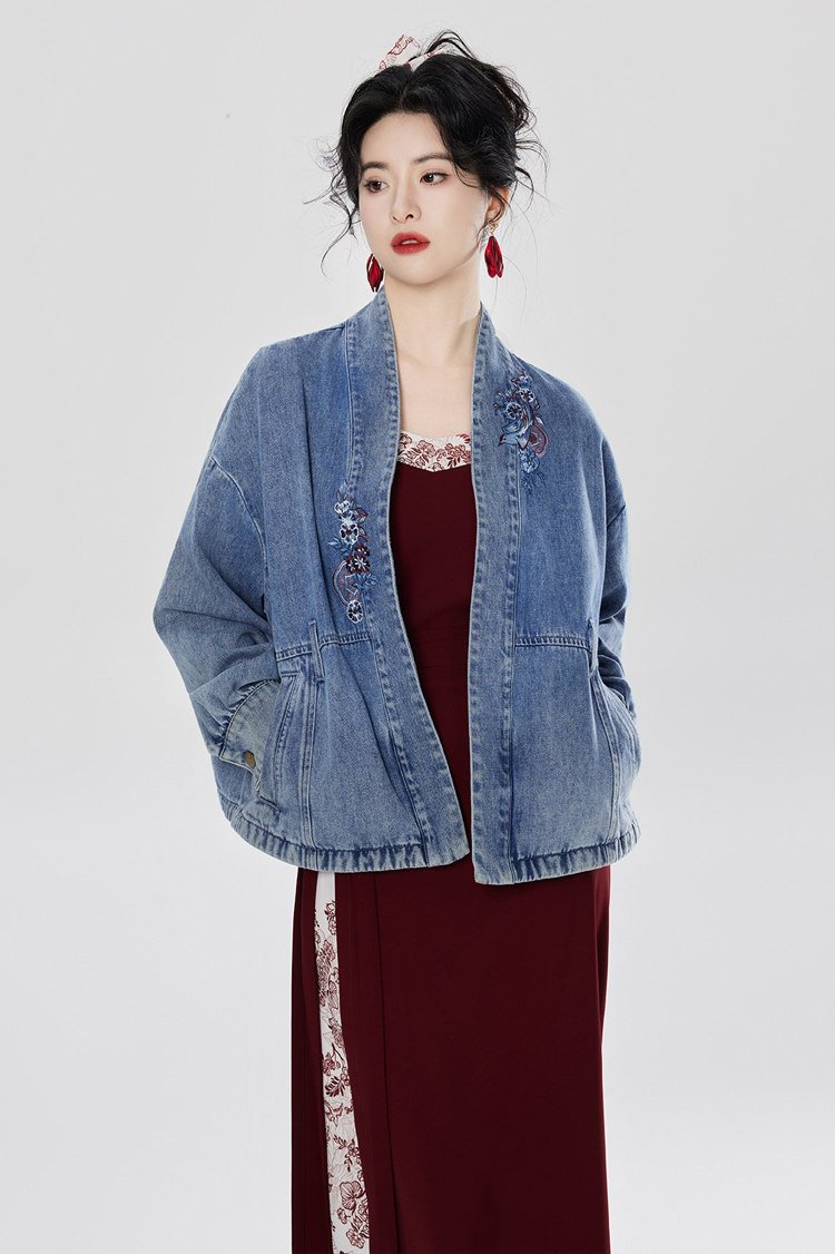 Fashion Hanfu Denim Jacket with Song Dynasty Aesthetic for Women Daily Wear