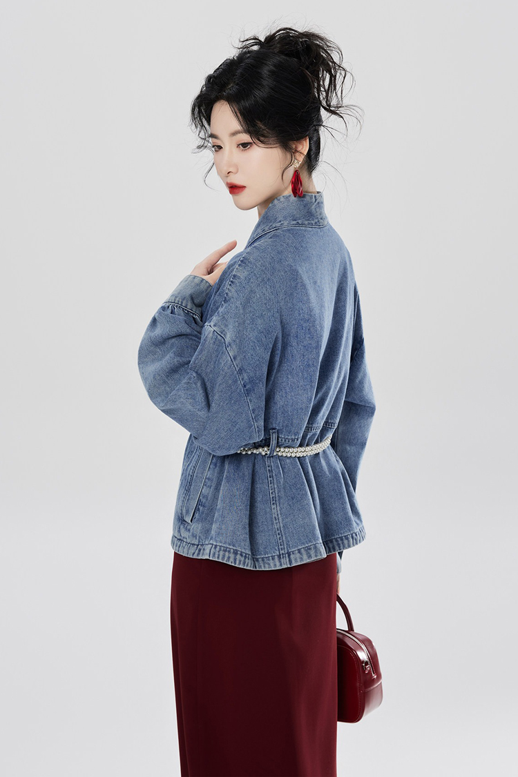 Fashion Hanfu Denim Jacket with Song Dynasty Aesthetic for Women Daily Wear