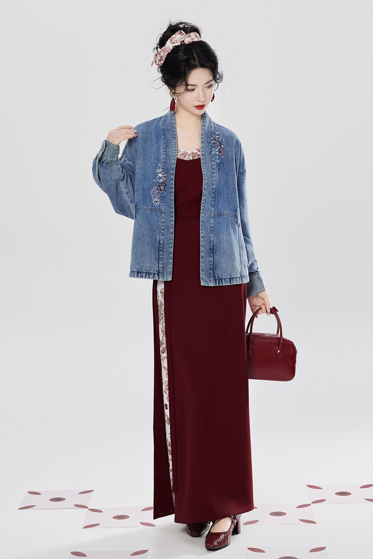 Fashion Hanfu Denim Jacket with Song Dynasty Aesthetic for Women Daily Wear