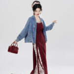 Fashion Hanfu Denim Jacket with Song Dynasty Aesthetic for Women Daily Wear