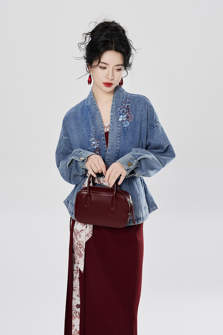 Fashion Hanfu Denim Jacket with Song Dynasty Aesthetic for Women Daily Wear