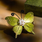 Handmade Intangible Cultural Heritage Felt Flower Hair Accessory Green Butterfly Hair Clip for Women Hanfu