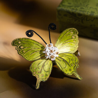 Handmade Intangible Cultural Heritage Felt Flower Hair Accessory Green Butterfly Hair Clip for Women Hanfu