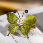 Handmade Intangible Cultural Heritage Felt Flower Hair Accessory Green Butterfly Hair Clip for Women Hanfu