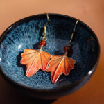 Handmade Silk Maple Leaf-Shaped Earrings Intangible Cultural Heritage Inspired Hanfu Accessories