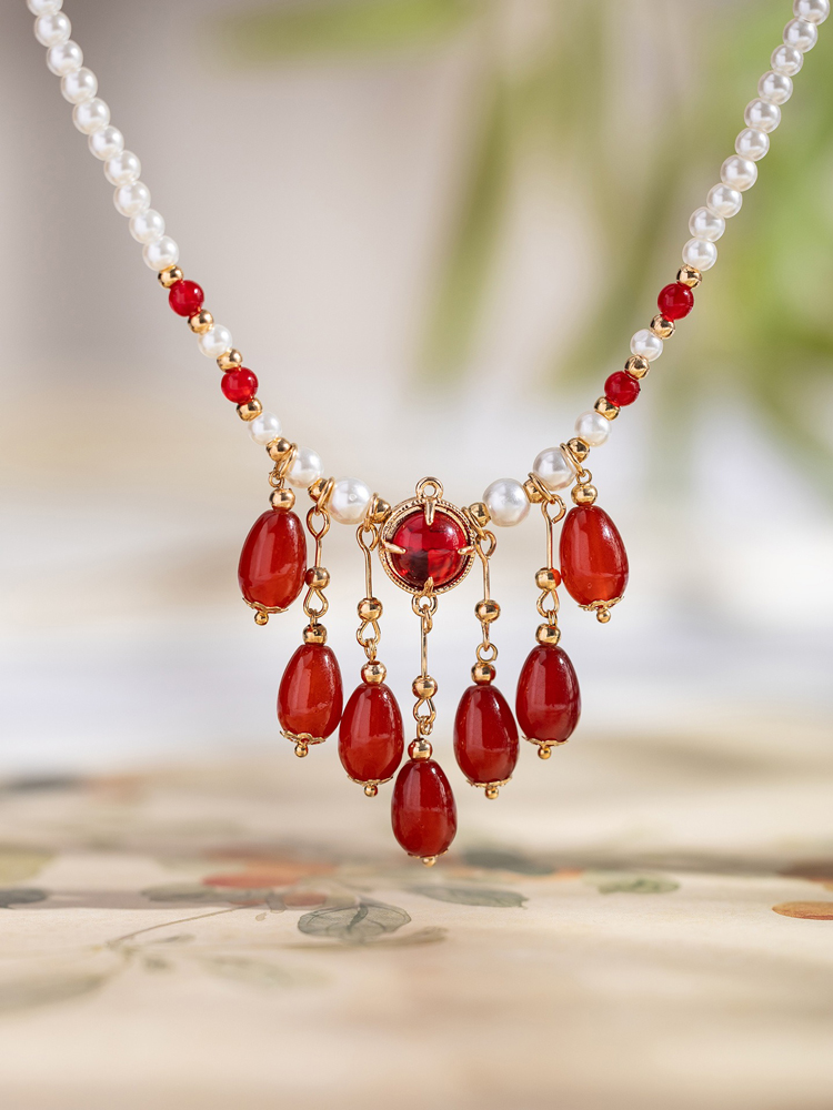 Hanfu Necklace Retro Imperial Court Style with Teardrop-Shaped Classic Accessories