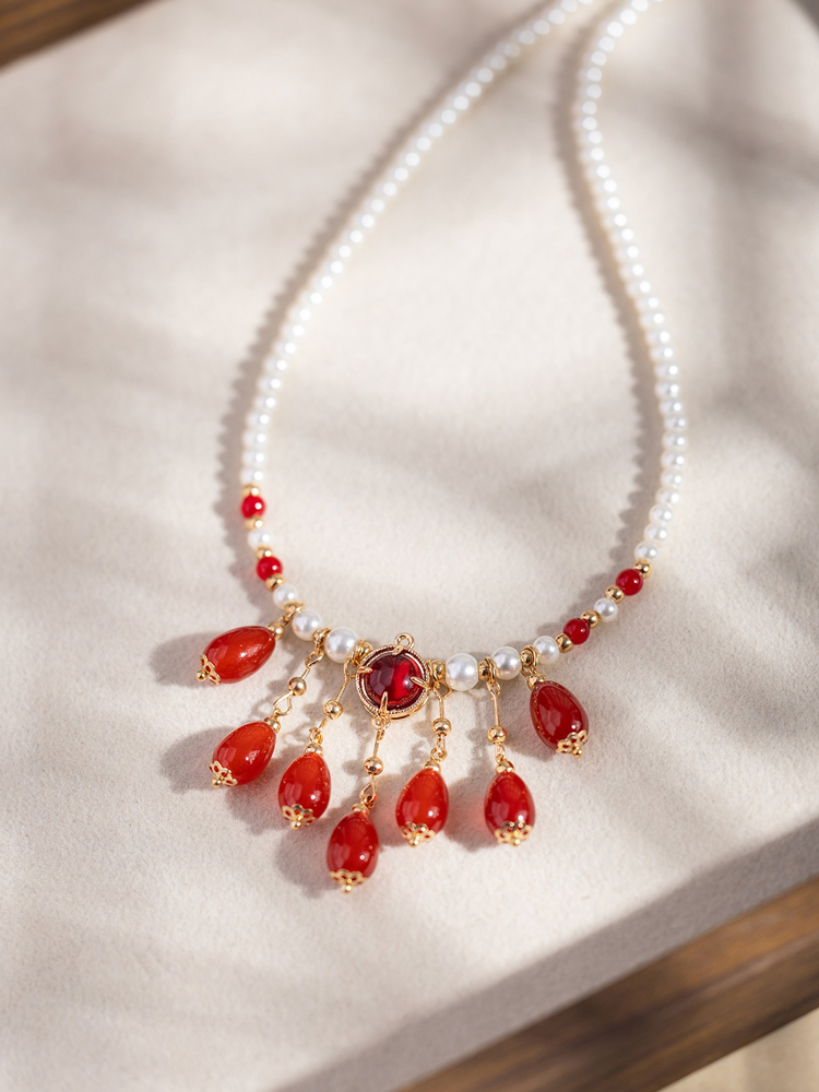 Hanfu Necklace Retro Imperial Court Style with Teardrop-Shaped Classic Accessories