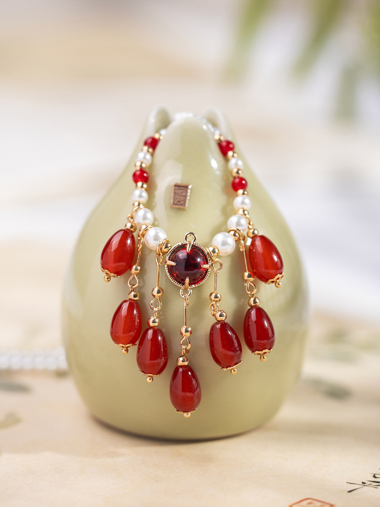 Hanfu Necklace Retro Imperial Court Style with Teardrop-Shaped Classic Accessories