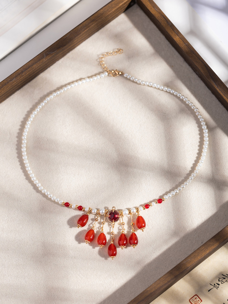 Hanfu Necklace Retro Imperial Court Style with Teardrop-Shaped Classic Accessories