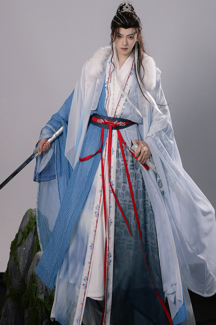 Men Hanfu Xianxia Style Ancient Inspired Robe Cross-Collared Cape Set