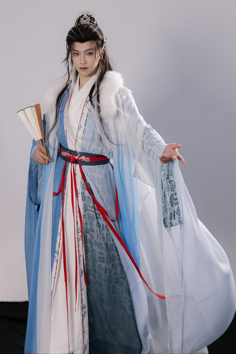 Men Hanfu Xianxia Style Ancient Inspired Robe Cross-Collared Cape Set