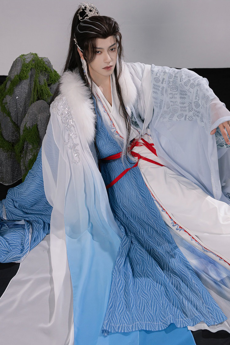 Men Hanfu Xianxia Style Ancient Inspired Robe Cross-Collared Cape Set