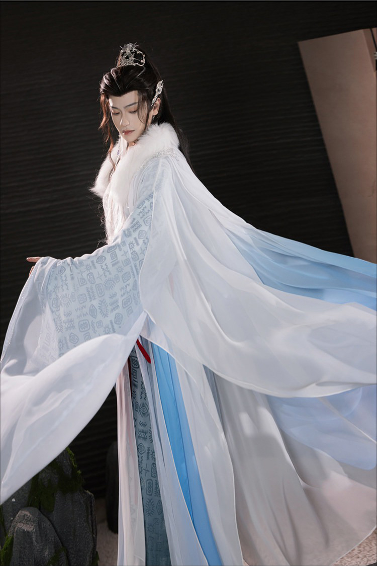 Men Hanfu Xianxia Style Ancient Inspired Robe Cross-Collared Cape Set