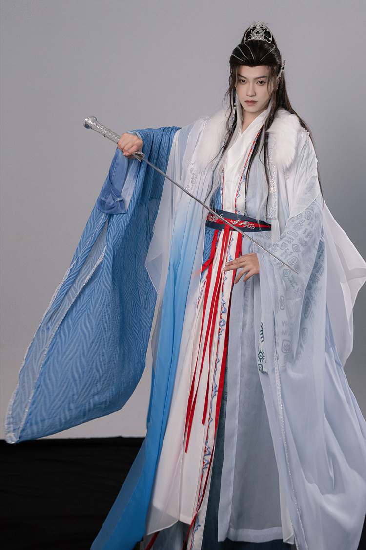 Men Hanfu Xianxia Style Ancient Inspired Robe Cross-Collared Cape Set