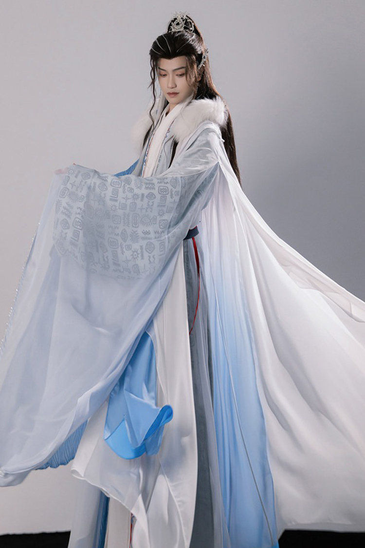 Men Hanfu Xianxia Style Ancient Inspired Robe Cross-Collared Cape Set