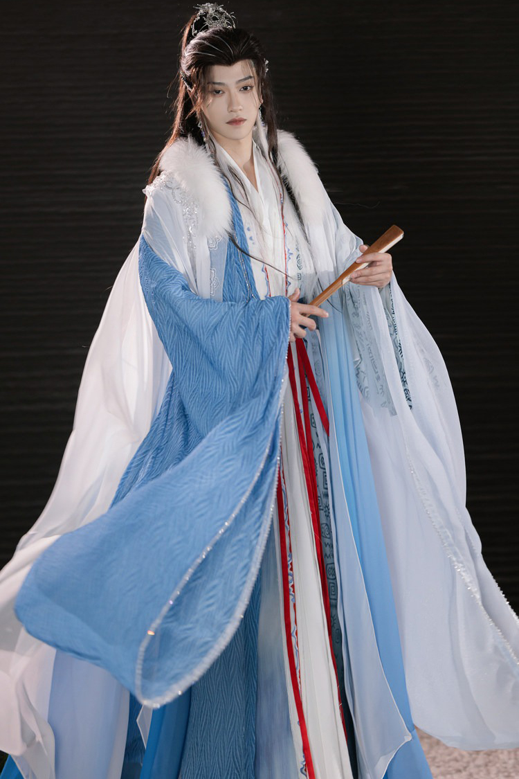 Men Hanfu Xianxia Style Ancient Inspired Robe Cross-Collared Cape Set