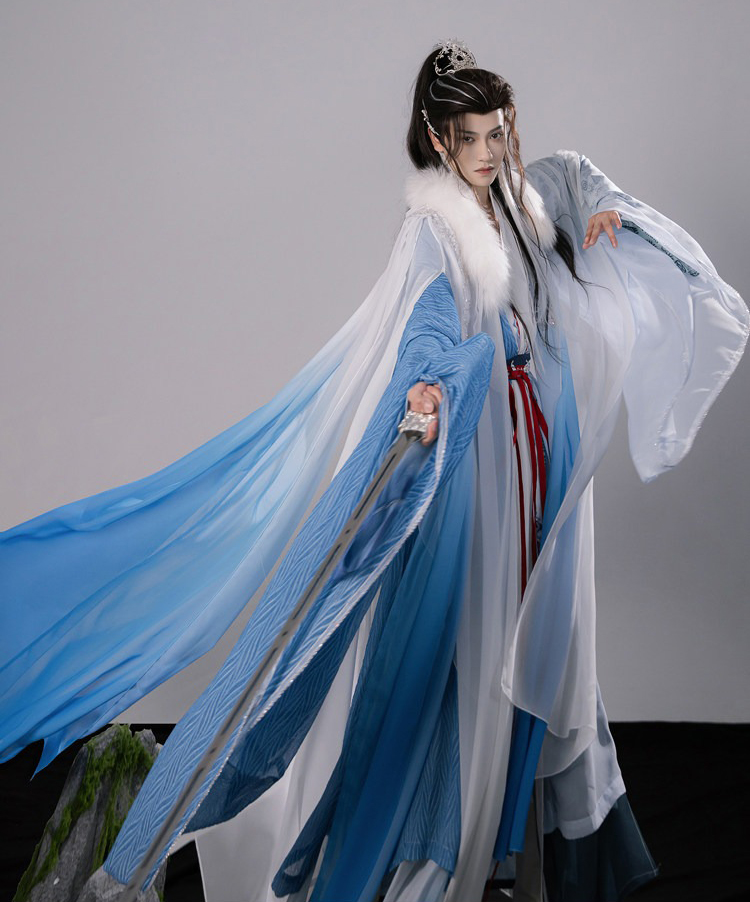 Men Hanfu Xianxia Style Ancient Inspired Robe Cross-Collared Cape Set