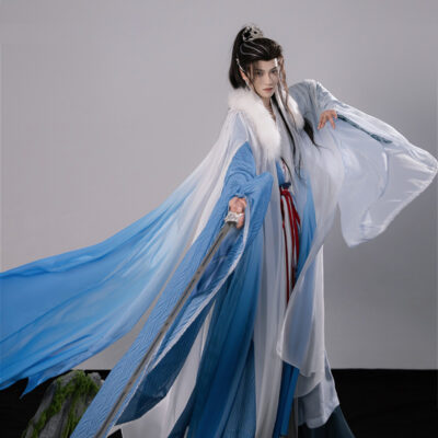 Men Hanfu Xianxia Style Ancient Inspired Robe Cross-Collared Cape Set