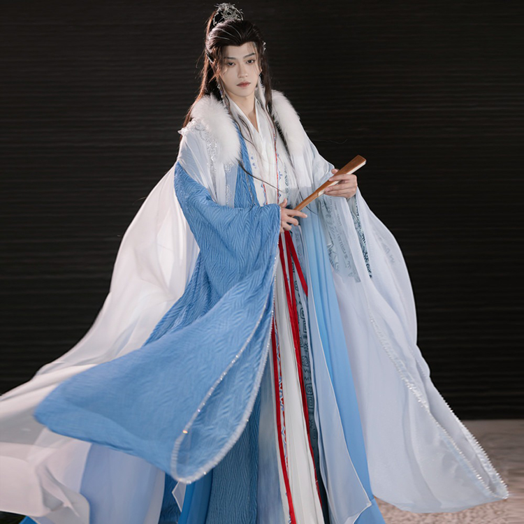 Men Hanfu Xianxia Style Ancient Inspired Robe Cross-Collared Cape Set