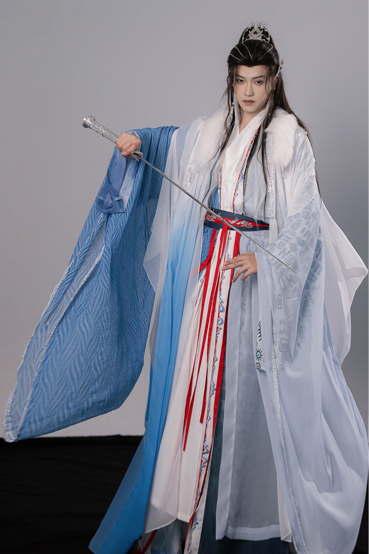 Men Hanfu Xianxia Style Ancient Inspired Robe Cross-Collared Cape Set