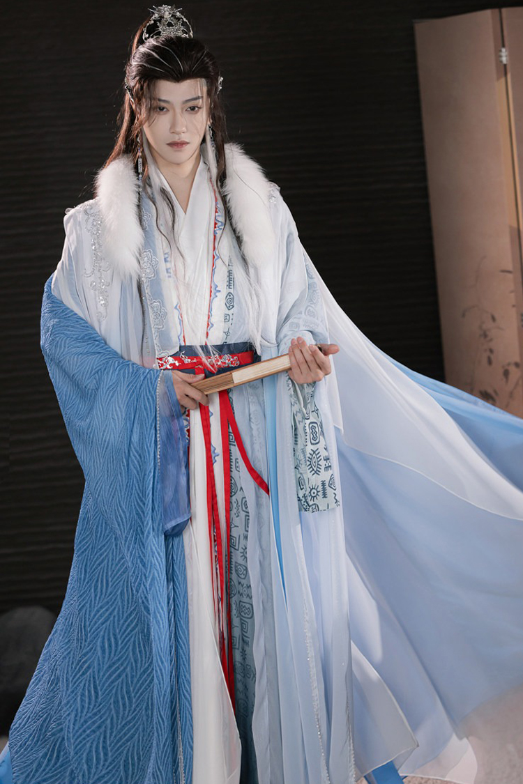 Men Hanfu Xianxia Style Ancient Inspired Robe Cross-Collared Cape Set