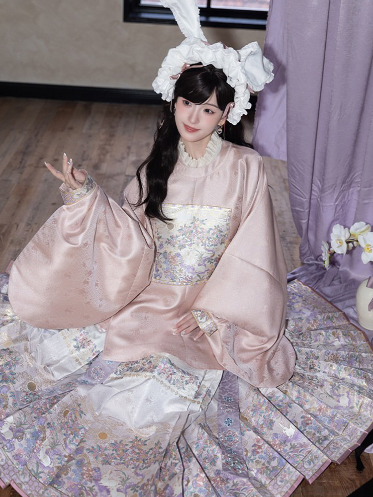 Ming Dynasty Women Hanfu Set Round-Neck Aoqun Set