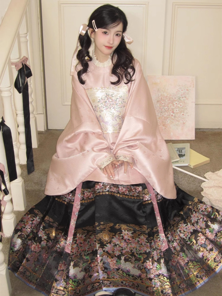 Ming Dynasty Women Hanfu Set Round-Neck Aoqun Set