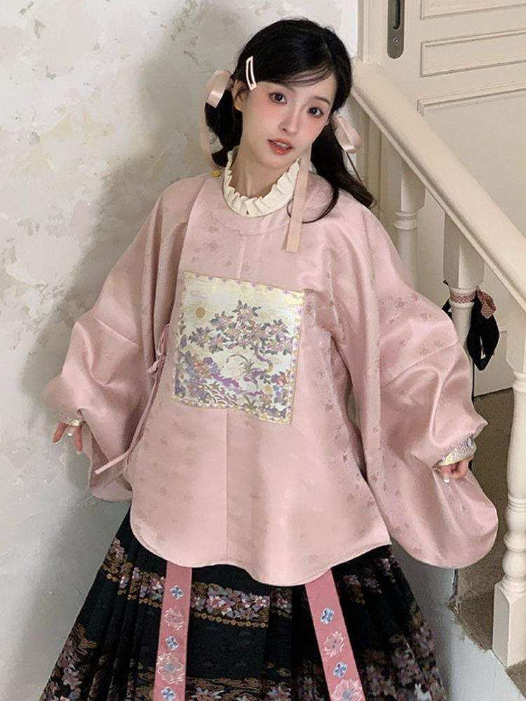 Ming Dynasty Women Hanfu Set Round-Neck Aoqun Set