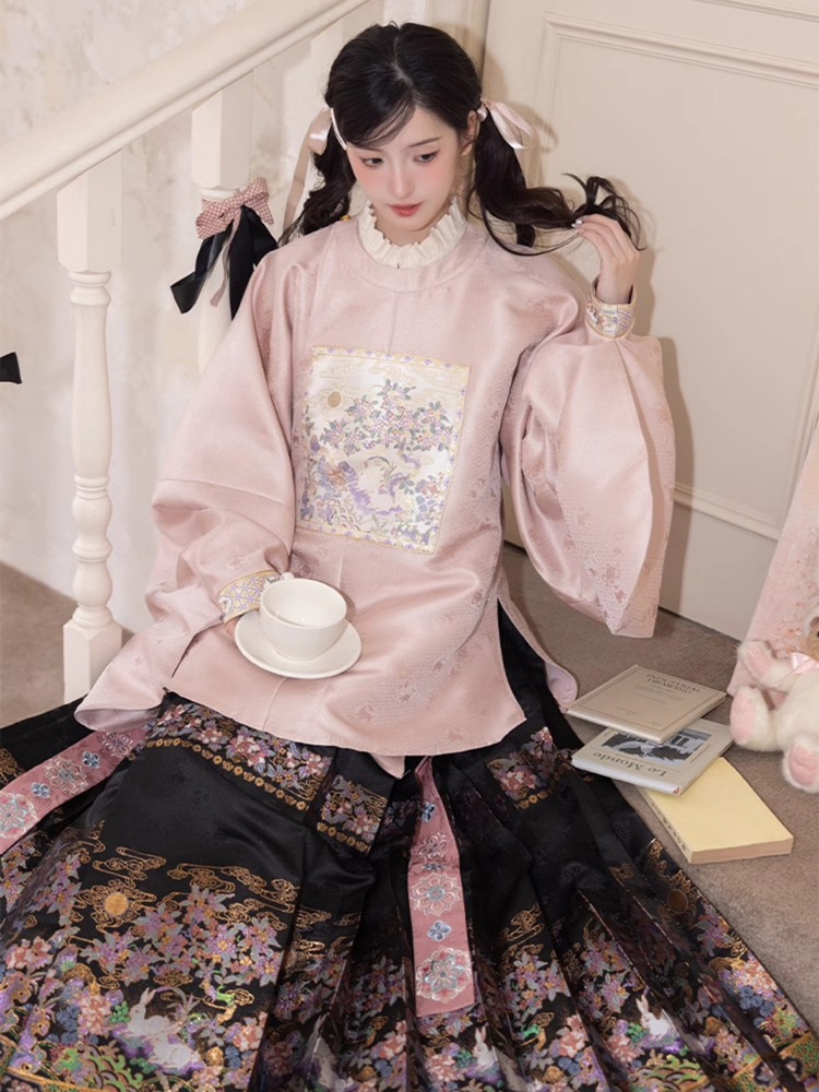 Ming Dynasty Women Hanfu Set Round-Neck Aoqun Set