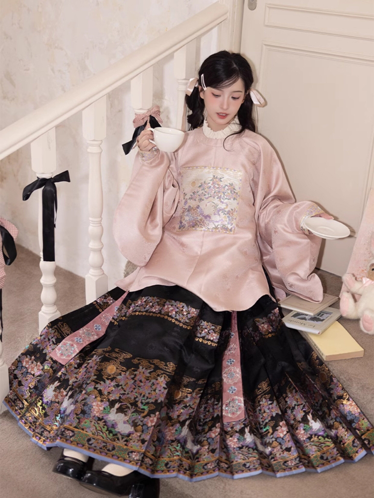 Ming Dynasty Women Hanfu Set Round-Neck Aoqun Set