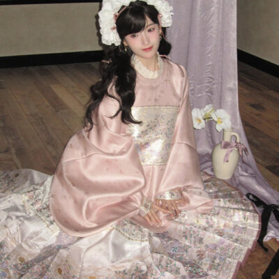 Ming Dynasty Women Hanfu Set Round-Neck Aoqun Set