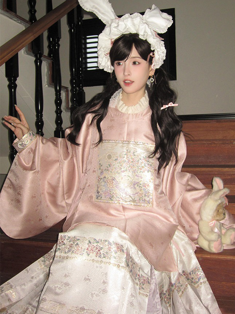Ming Dynasty Women Hanfu Set Round-Neck Aoqun Set