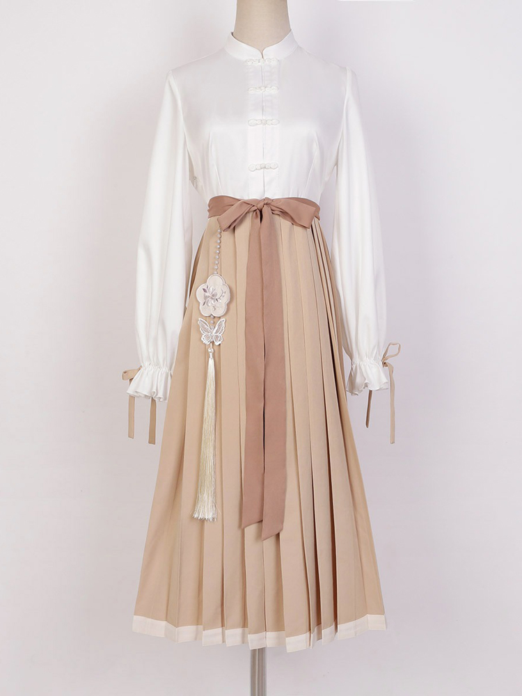 Modern Everyday Hanfu Spring Dress with Vest Vintage Set