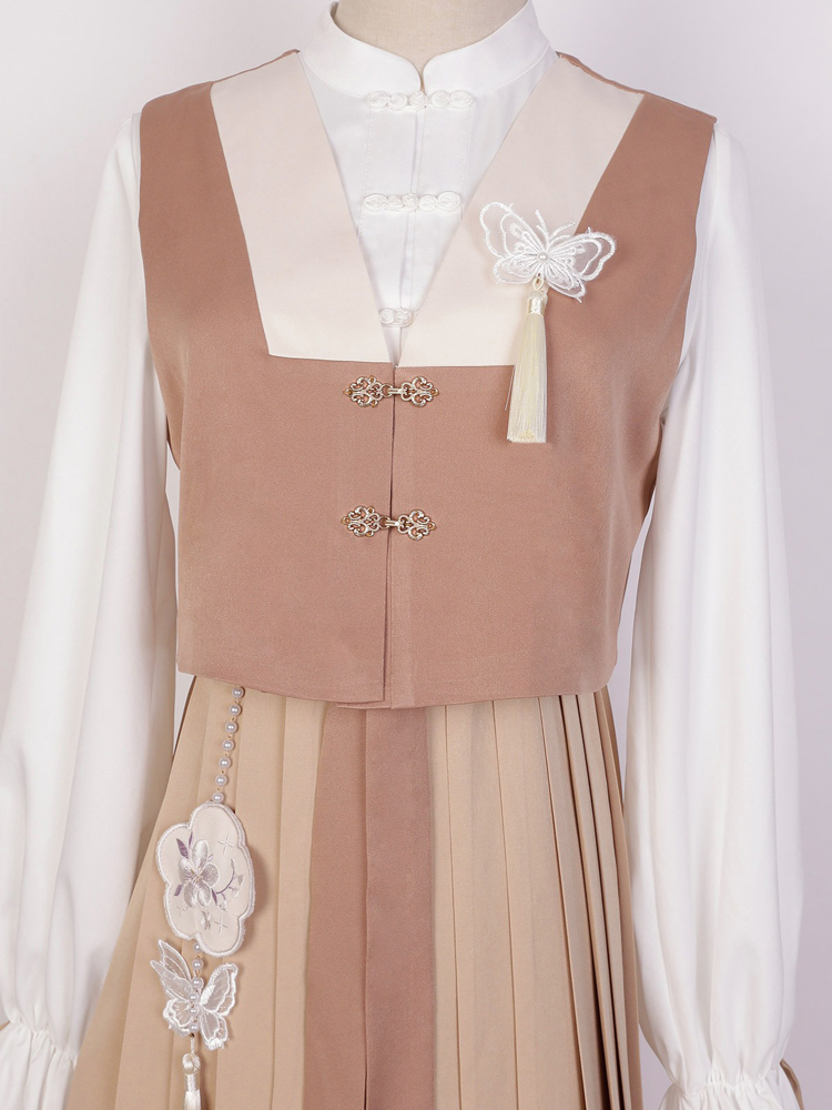 Modern Everyday Hanfu Spring Dress with Vest Vintage Set