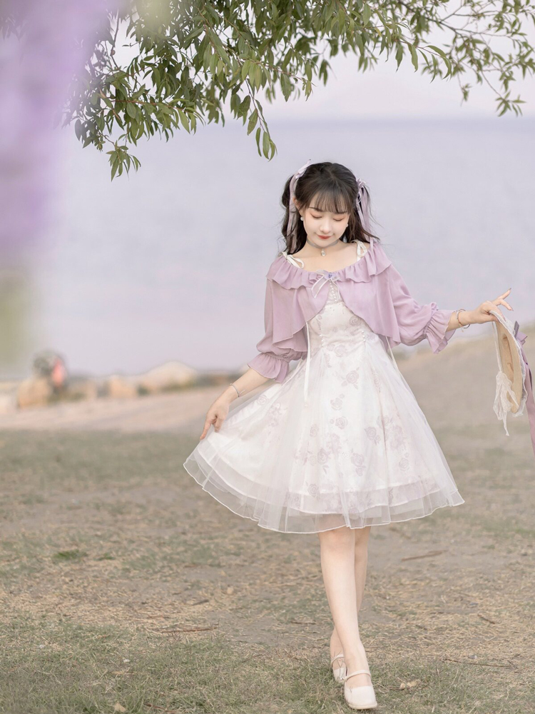Modern Women Dress Purple Daily Short Dress Hanfu Elements