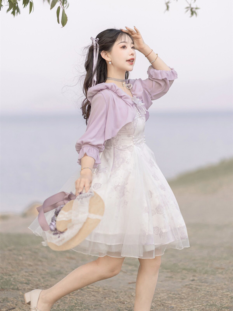 Modern Women Dress Purple Daily Short Dress Hanfu Elements