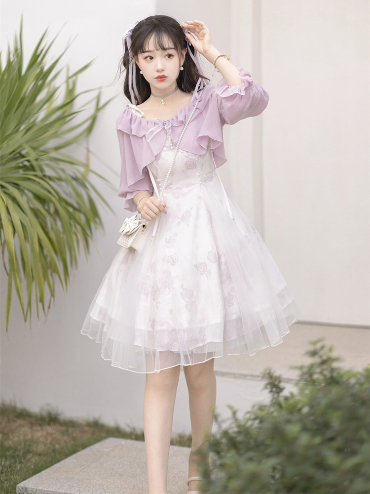 Modern Women Dress Purple Daily Short Dress Hanfu Elements