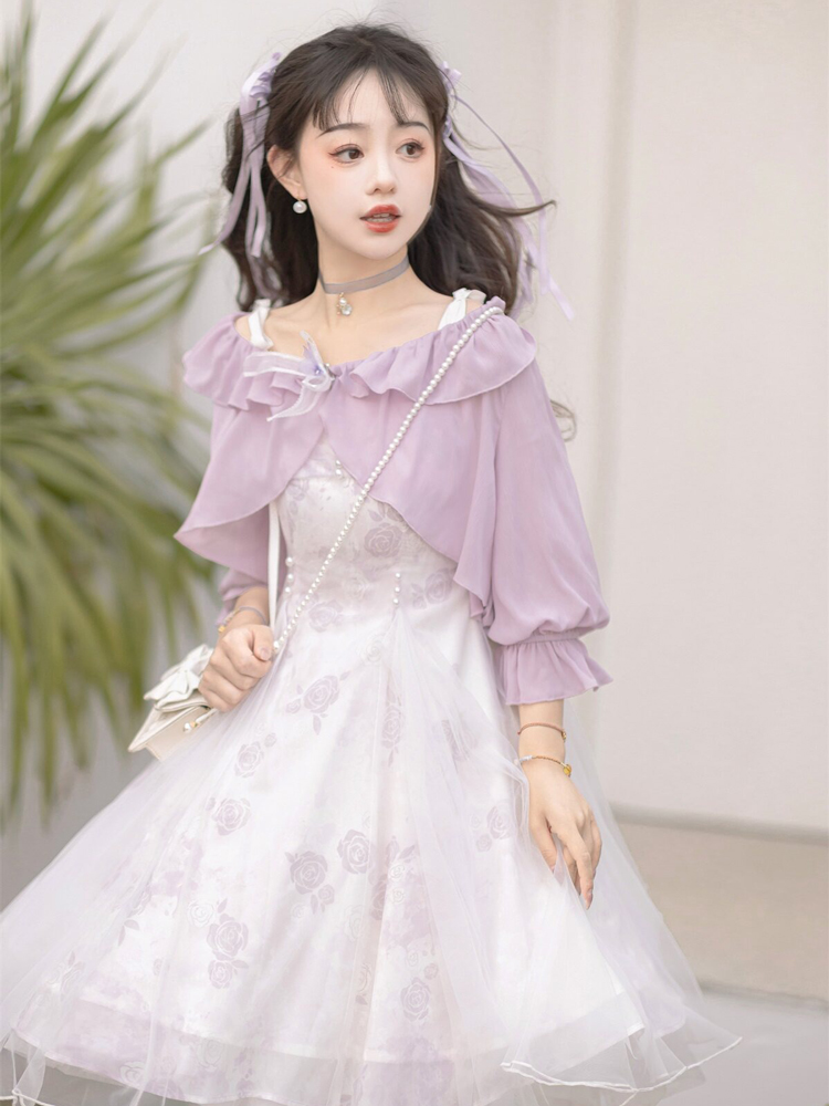 Modern Women Dress Purple Daily Short Dress Hanfu Elements