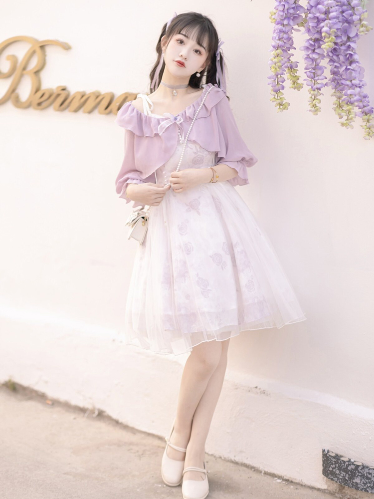Modern Women Dress Purple Daily Short Dress Hanfu Elements