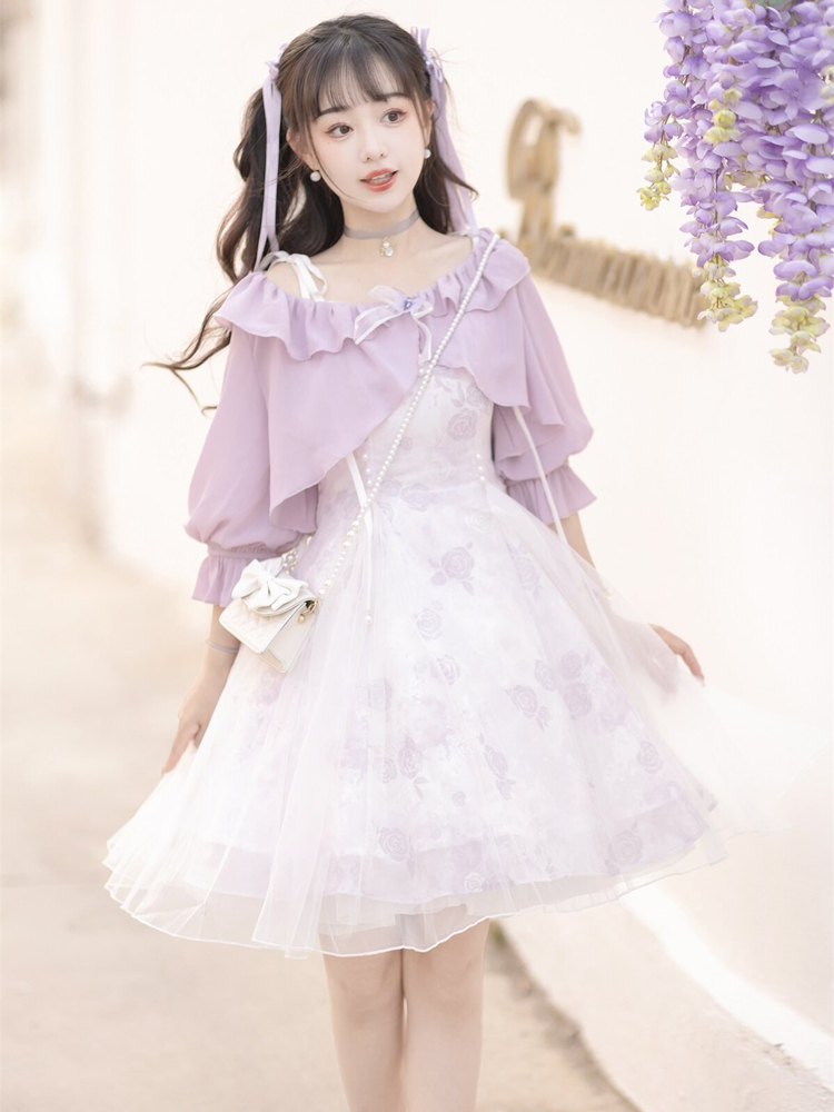 Modern Women Dress Purple Daily Short Dress Hanfu Elements