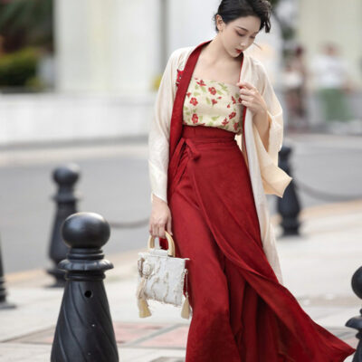 Song Dynasty Women Hanfu Red Summer Street Style