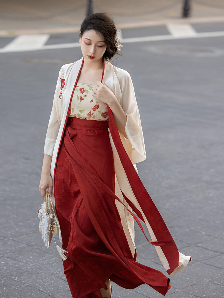 Song Dynasty Women Hanfu Red Summer Street Style