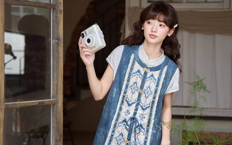 Summer Casual Set Fashionable Hanfu-Inspired Denim-Element Ensemble