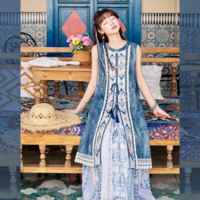 Summer Casual Set Fashionable Hanfu-Inspired Denim-Element Ensemble