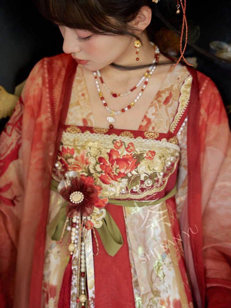 Tang Dynasty Women High-End Red Hanfu Qixiong Shanqun