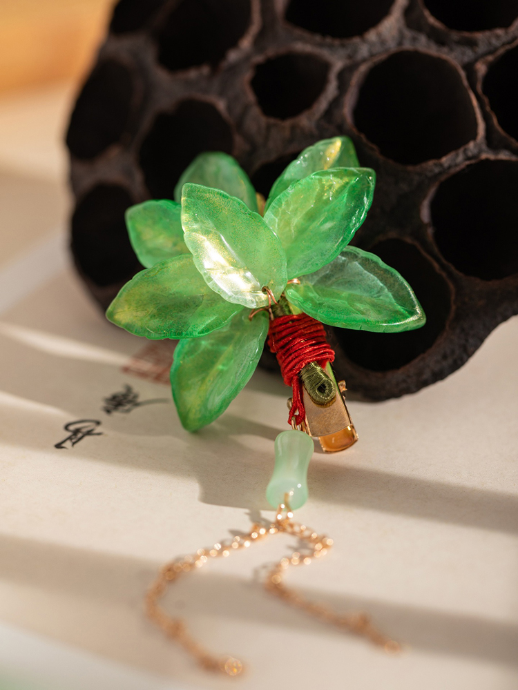 Women Hanfu Hair Clip Pomelo Leaf Fresh Fringe Hair Accessory