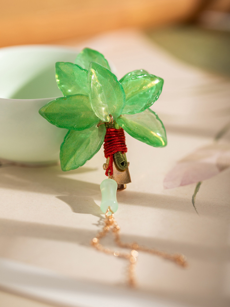 Women Hanfu Hair Clip Pomelo Leaf Fresh Fringe Hair Accessory