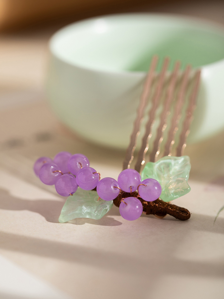 Women Hanfu Hair Clip Simple Purple Grape Hair Accessory