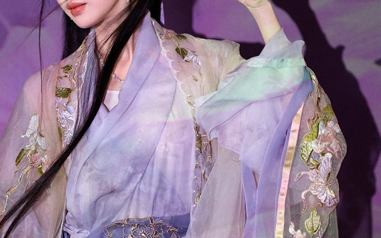 Women Long Song Dynasty Style Hanfu with Embroidered Gradient-Patterned Wide Sleeves