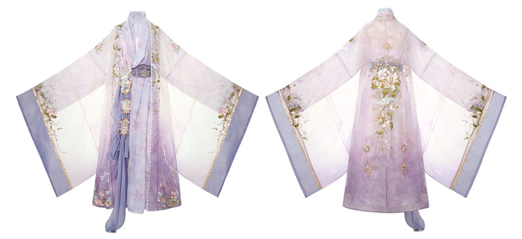 Women Long Song Dynasty Style Hanfu with Embroidered Gradient-Patterned Wide Sleeves
